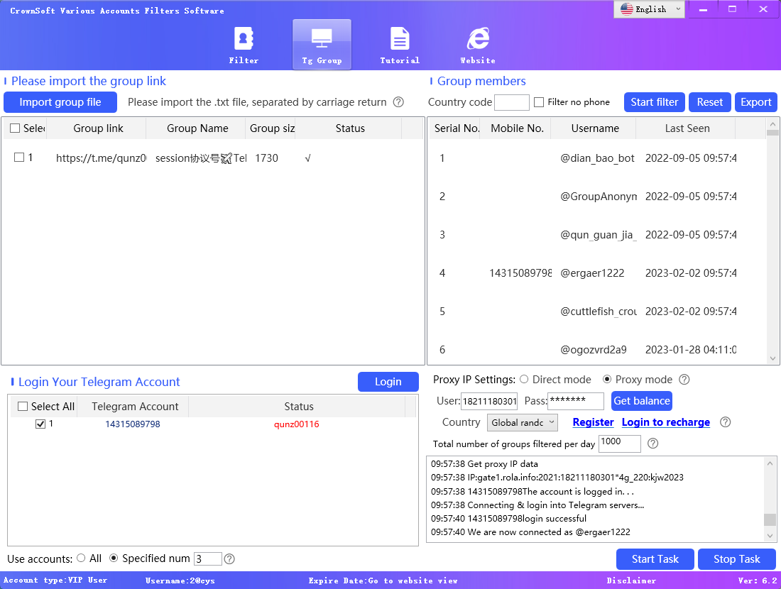 TG filter tool, automatically filter valid numbers