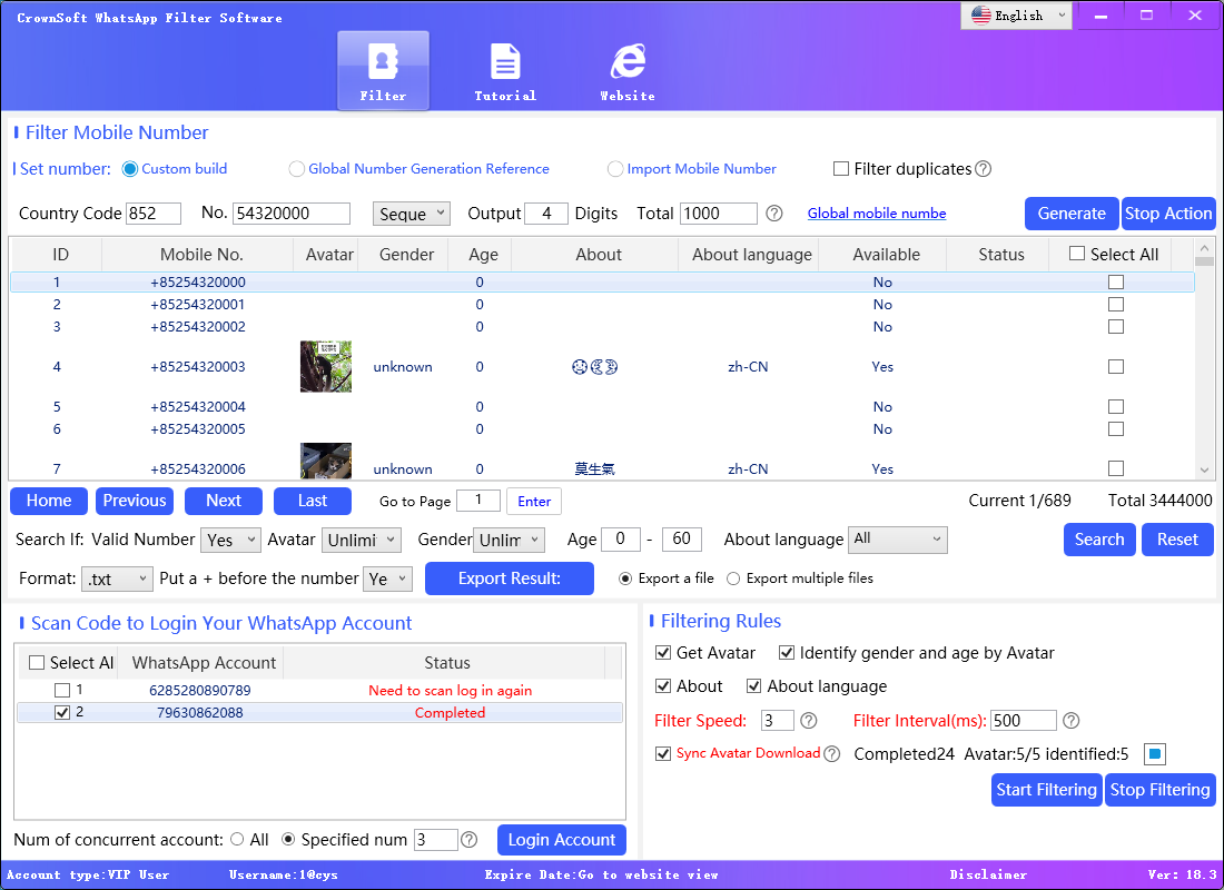 WhatsApp Bulk Filtering Tool